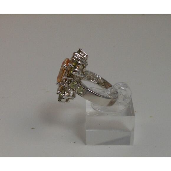 Vintage Sterling Silver Cocktail Ring Sparkly Sim Diamonds Thailand Size 7.25 - Picture 8 of 10